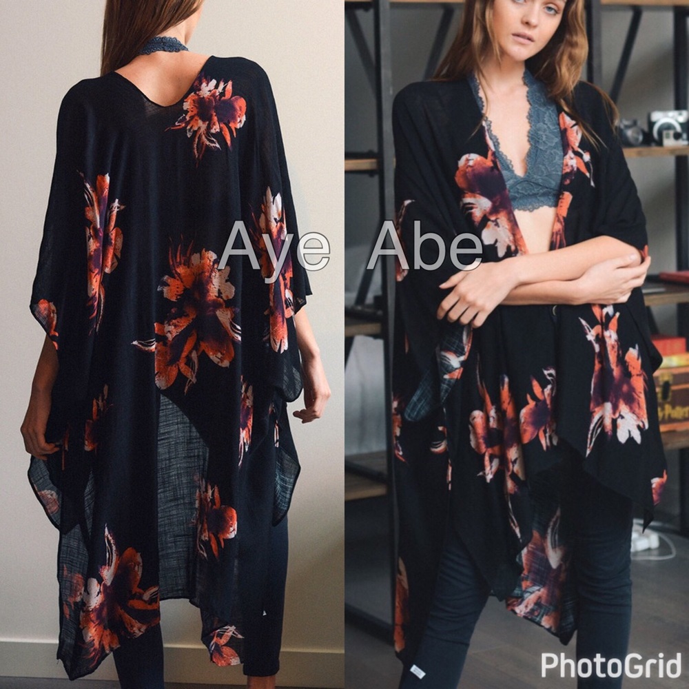 Floral print wrap kimono coverup beach cream - Picture 5 of 5